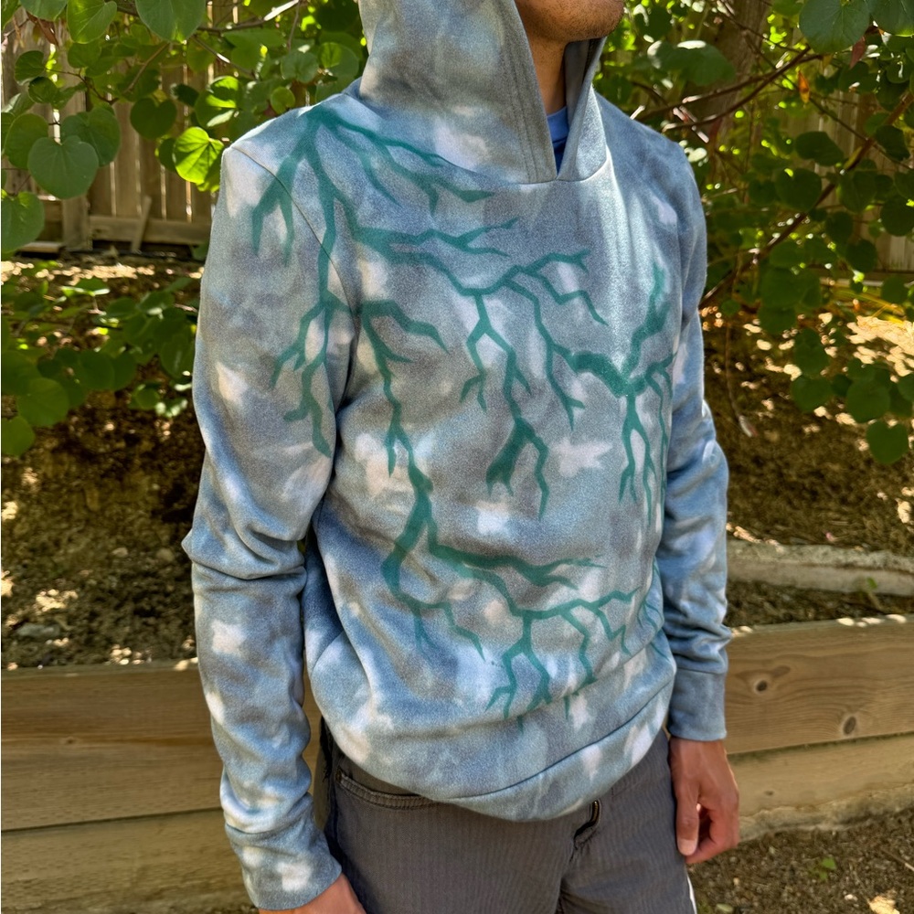 Fabric Spray Paint Design Apparel | "Teal Thunder" Blue Green Tie Dye Hoodie